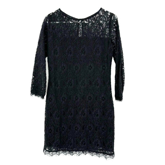 MYNE‎ ashley ann size Small Black lace mini dress fitted 3/4 length sleeve lined - Picture 1 of 5